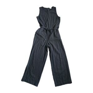 LOFT Women's Black Sleeveless Tie Waist Wide Leg Jumpsuit Capsule Modern Size 8